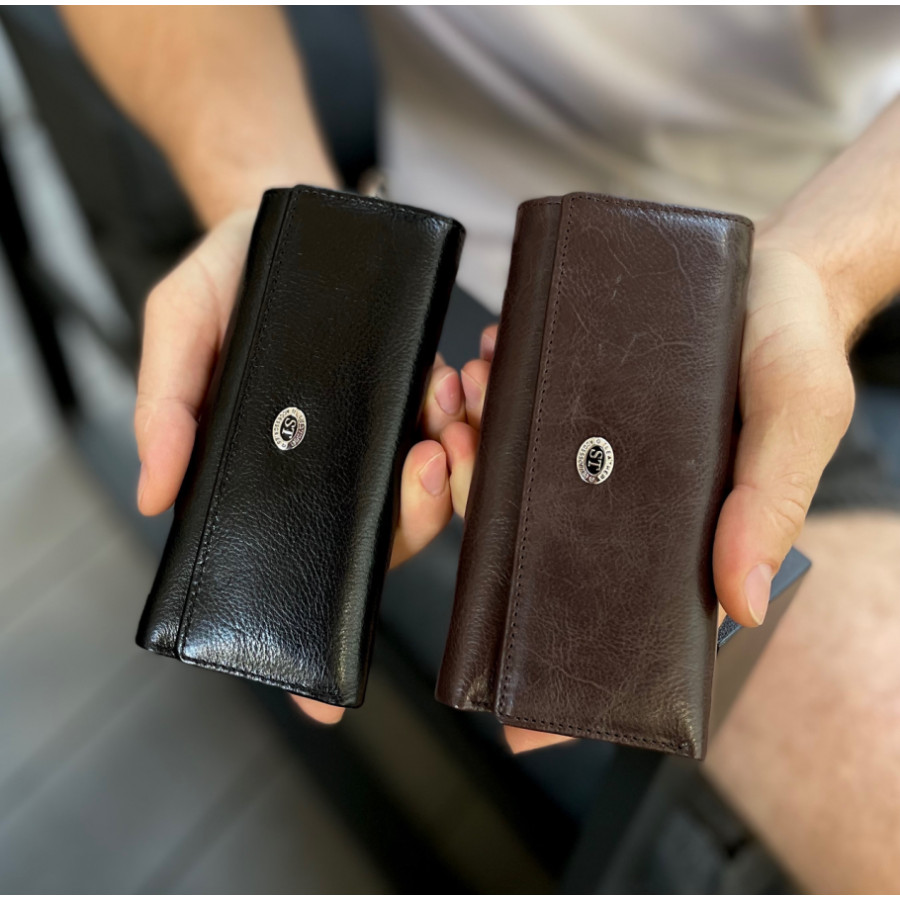 Черная ключница из натуральной кожи с отделением для денег ST Leather B416